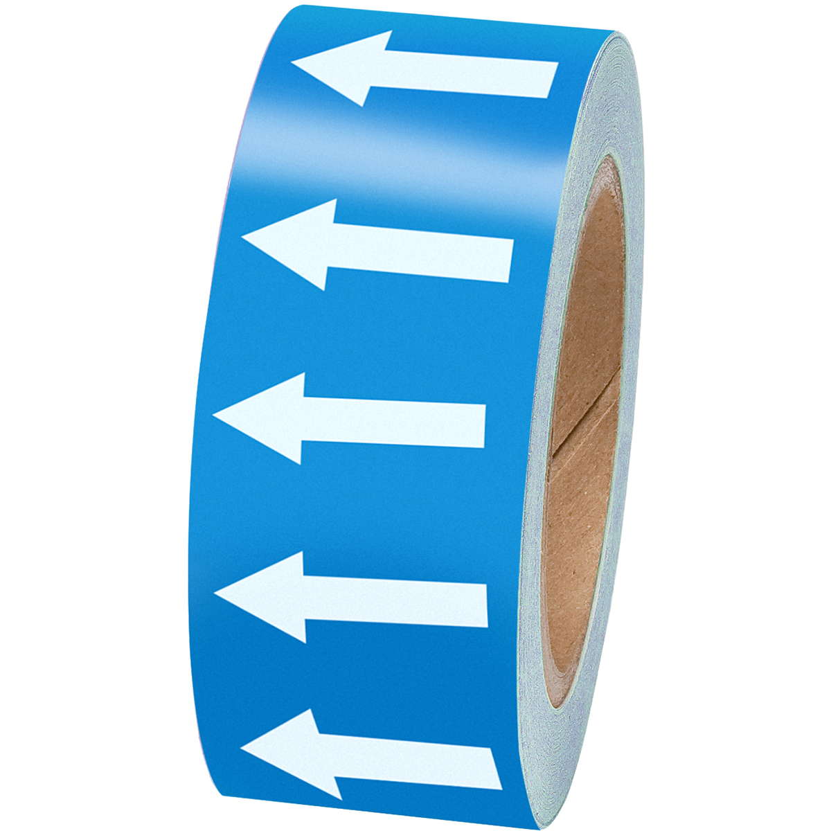 White on Blue 50mm Directional Flow Arrow Tape