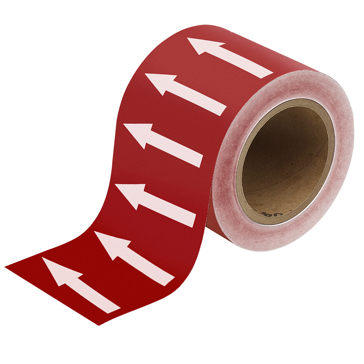 White on Red 100mm Directional Flow Arrow Tape