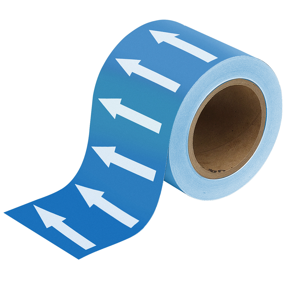 White on Blue 100mm Directional Flow Arrow Tape