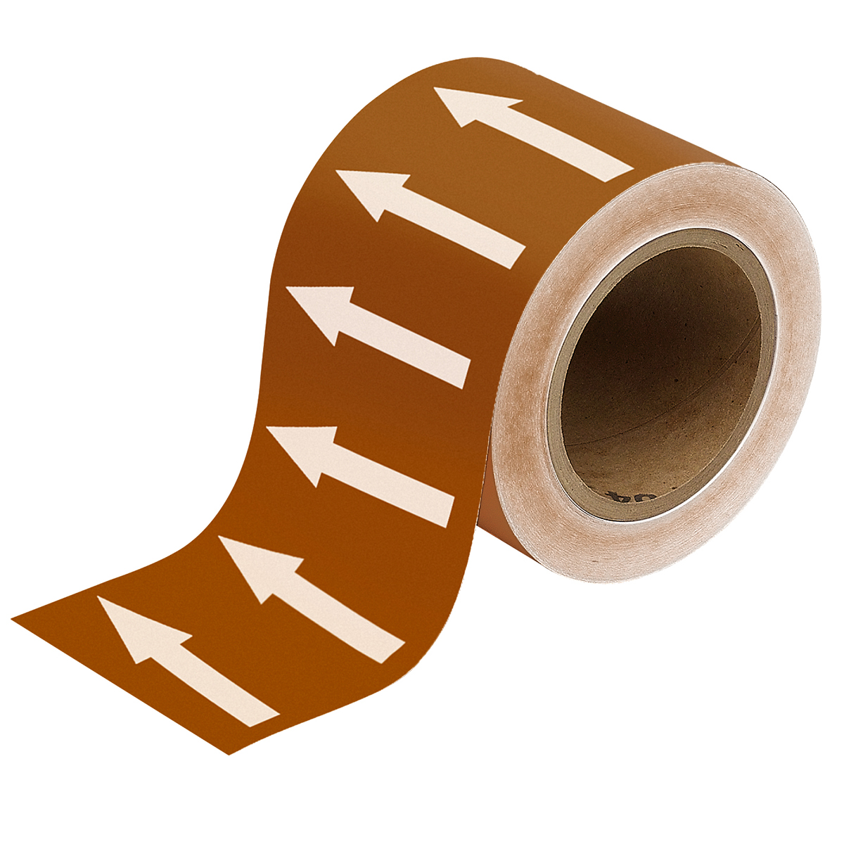 White on Brown 100mm Directional Flow Arrow Tape