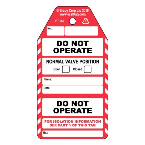 Do Not Operate Tag - 2 Part
